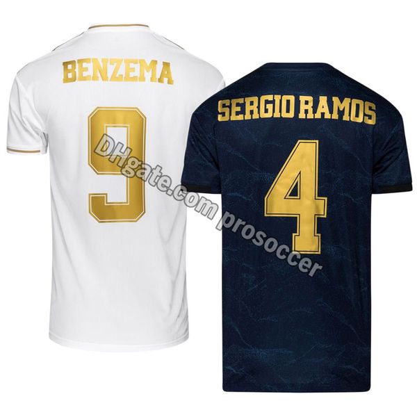 

real madrids 19/20 benzema ramos modric soccer jerseys football shirt, Black;yellow