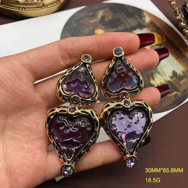 

earings medieval gold plated old style love pendant earrings jelly glaze lava effect silver needle live broadcast, Golden