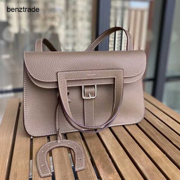

h halza luxurys handbags new simple first layer cow leather horseshoe bag commuting large capacity briefcase lychee grain single shoulder ha