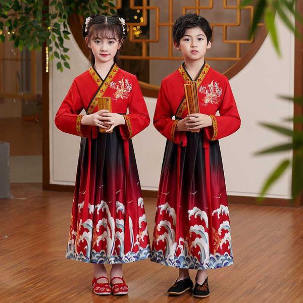 

traditional chinese folk dance costumes ancient opera tang dynasty han ming child hanfu dress clothing girl kids children latin gsml stage c, Black;red