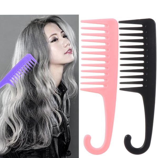 

1 pchair brushes large wide tooth combs of hook handle detangling reduce hair loss comb pro hairdress salon styling tools, Silver