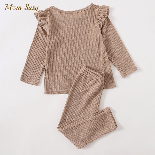 

pajamas baby ribbed ruffle pajamas set cotton infant toddler girl clothes set long sleeve sleepwear baby bodysuit home suit 2pcs 1-7y 230310, Blue;red