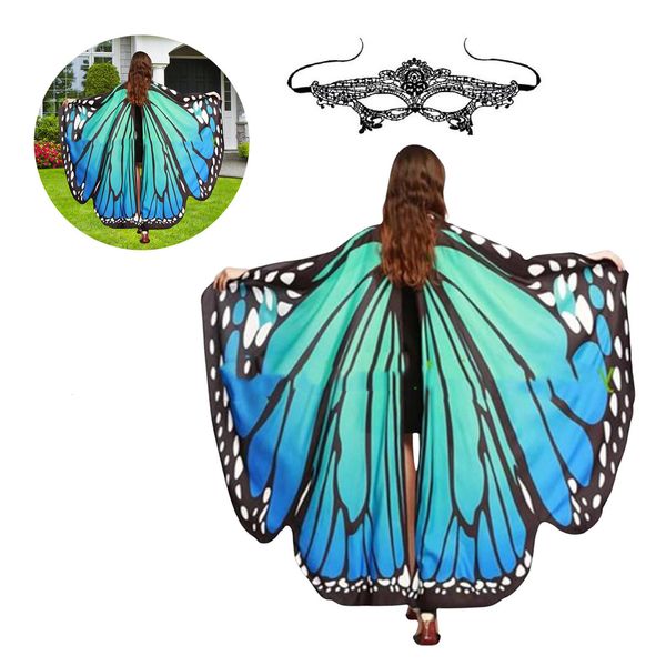 

special occasions women's butterfly cape butterfly wings costume with headband for halloween fancy dress party cosplay fairy monarch pe, Blue