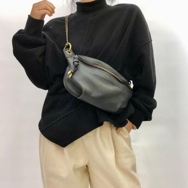 

evening bags 100 natural cowhide chest shoulder bag waist packs for female genuine leather women chain belt saddle 230310