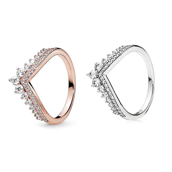 

princess wish ring for pandora 925 sterling silver with cz diamond plated rose gold charm ladies ring with box251u, Slivery;golden