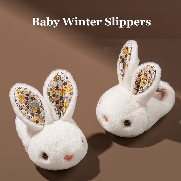 

slipper baby winter slippers children boys girls cute rabbit plush slipper kids indoor fur warm shoes child home floor shoes 230309, Black;grey