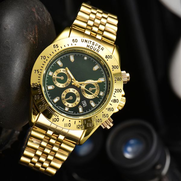 

classic mens watch quartz movement decorate the small dial watch 40mm steel folding clasp business watches green dial life waterproof adjust, Slivery;brown