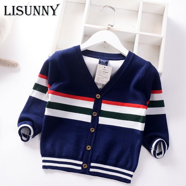 

cardigan children sweaters kids vneck 2023 autumn winter baby fashion knitted jacket boy knit striped coat 27y 230310, Blue