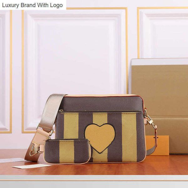 

l bag handbags trio messenger bag women crosbody shoulder bags handbags purse genuine leather damier pattern removable strap pocket fashion, Black