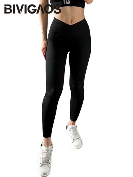 

women's leggings bivigaos women fall cross waist sharkskin leggings butt lift fitness tight-fitting leggings v-shaped high waist shark, Black