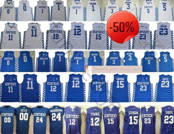 

ncaa kentucky wildcats 0 fox 5 monk 3 ado john11 wall 12 towns 15 cousins anthony 23 davis devin 1 booker ed basketball jersey, Black