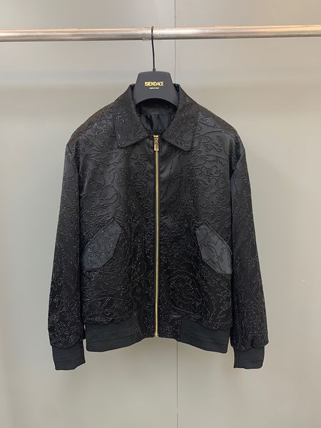 

2023 new men's crystal flying jacket light luxury quality design silhouette pattern casual jacket, Black;brown