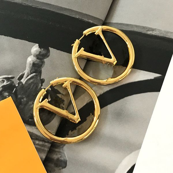 

women hoops earrings fashion womens big circle simple earring jewelry luxurys designer earrings letter stud earring wholesale 01, Golden;silver