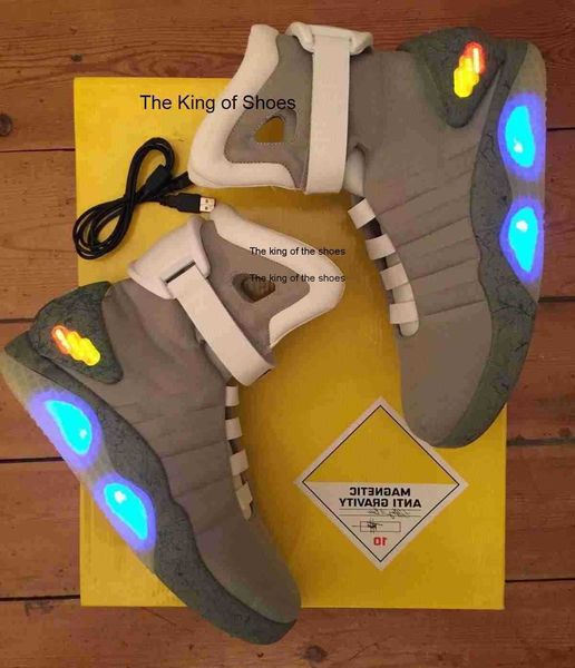 

boots brand shoes sneakers red boots limited edition dark gray led lighting mags black mag back to the future glow in marty mcflys