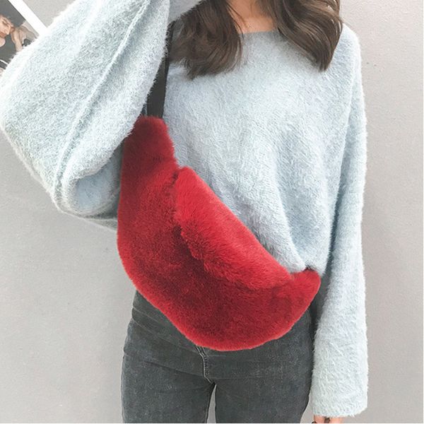 

waist bags plush women winter faux fur chest belt big capacity fanny pack fashion travel bum bags female casual clutch 230310