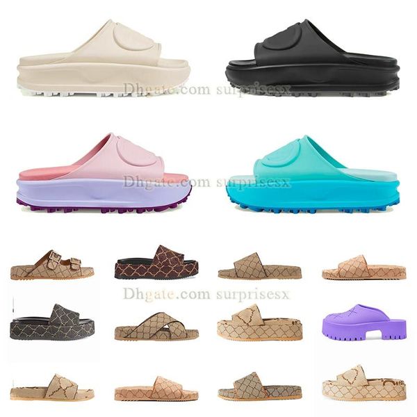 

2023 famous womens slippers sandals platform beach thick bottom slipper designer alphabet lady pink black leather flat slides summer outdoor
