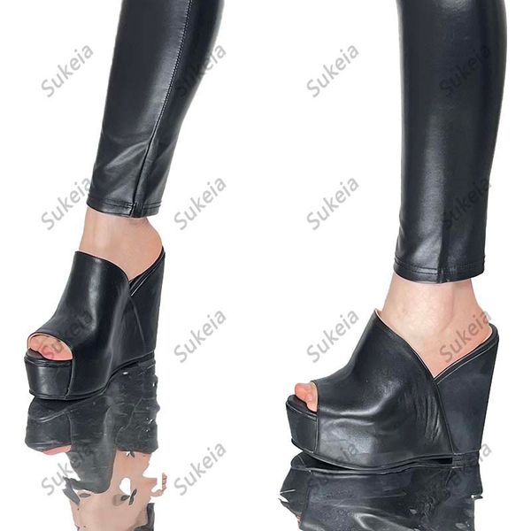 

sukeia handmade women platform mules sandals wedges high heels round toe pretty black party shoes ladies us plus size 5-20