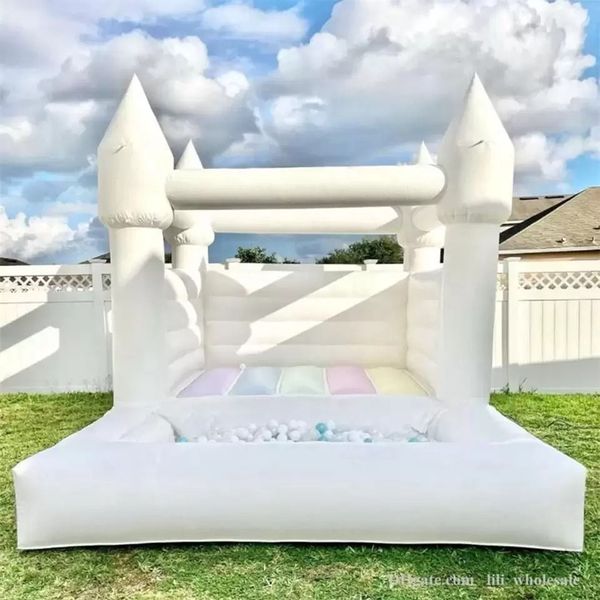 

mini pastel white inflatable wedding bouncer castle with ball pit toddler pink bounce house for kids party rental