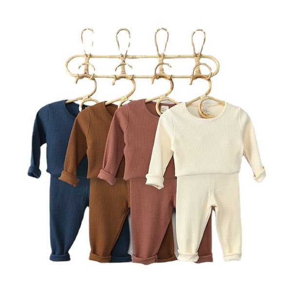 

pajamas spring ribbed baby pajamas set kids boys' and girls' clothes cotton 2-piece set simple versatile home clothes pajamas 2303, Blue;red