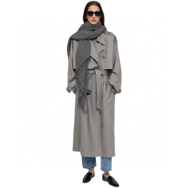 

women's jackets totem winter women trench wool wind coat oversize anklelength turndown collar loose full sleeve gray color with label 2, Black;brown