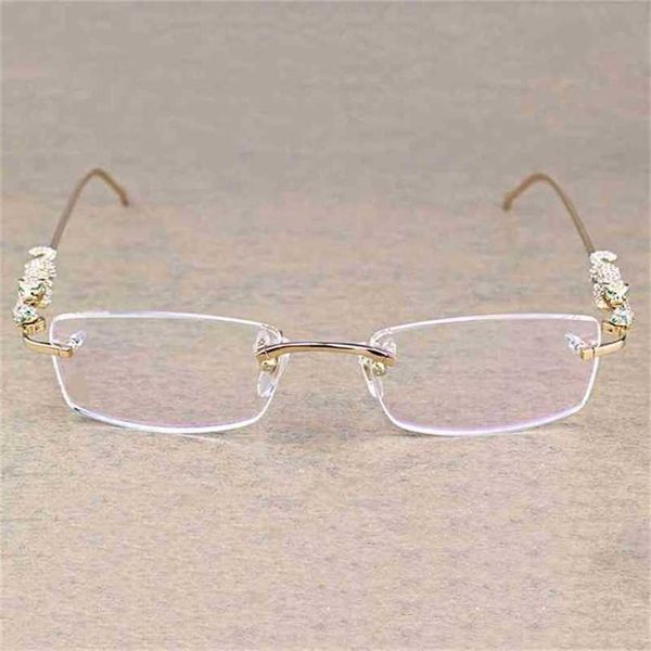 

sunglasses vintage leopard rimless clear stone transparent glasses frame luxury eyewear men accessories oculos eyeglasses 6384kajia 2023, White;black