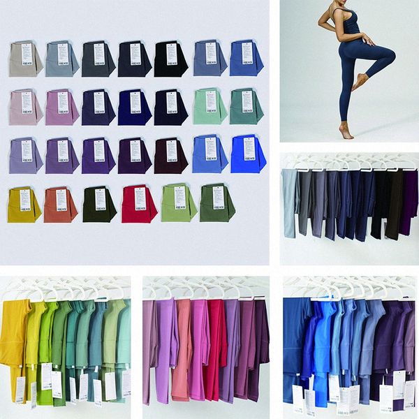 

designers yoga leggings womens fitness high waist pants elastic lady align legging wear overall full tights running gym sports workout i8za#, Black