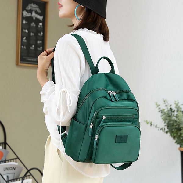 

school bags dark green women's backpack waterproof nylon student bag suitable for girls' small travel rucksack 230310