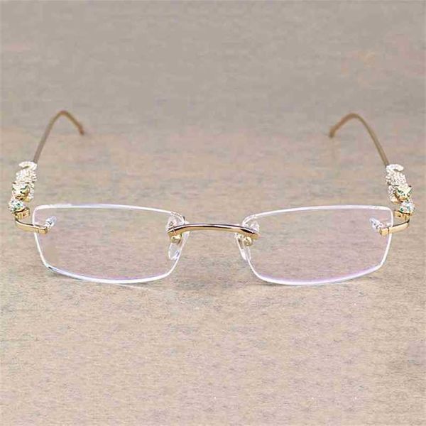 

sunglasses vintage leopard rimless clear stone transparent glasses frame luxury eyewear men accessories oculos eyeglasses 6384kajia 2023, White;black