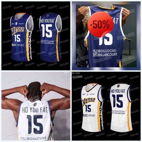 

custom steeve ho you fat french basketball jersey mets metro 92 white metropolitans 92 #15 away blue jerseys, Black;red