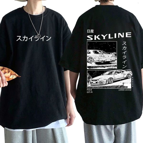 

mens tshirts anime drift ae86 initial d double sided tshirt oneck short sleeves summer casual r34 skyline gtr jdm manga t shirts 230310, White;black