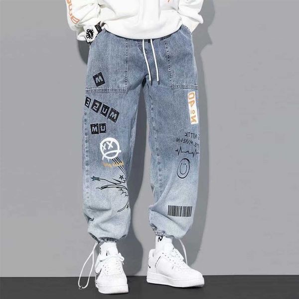 

men's jeans fashion men loose cartoon trousers neutral jean streetwear casual summer pure wide man women pants hip hop y2303, Blue