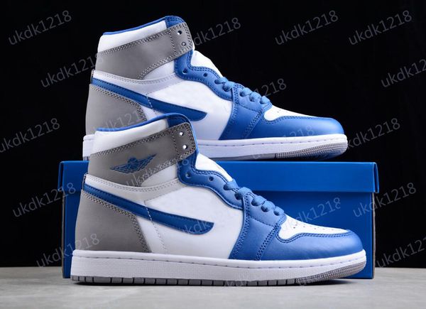 

shoes high og 1 true blue 1s dz5485-410 retro sports sneakers trainers white cement grey original, White;red