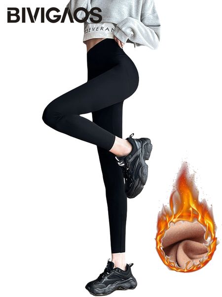

women's leggings bivigaos autumn winter pink fleece seamless shark leggings women high waist thick warm black leggings slim casual spor