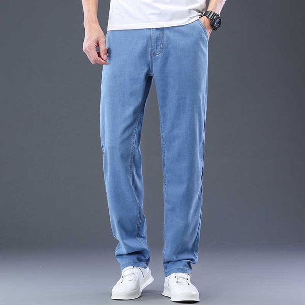 

men's jeans 2023 spring summer new elastic loose thin classic style business fashion denim straight trousers male brand y2303, Blue