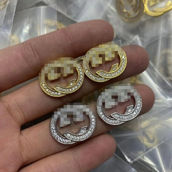 

women 18k gold stud plated luxury brand designers letters geometric famous ladies round crystal rhinestone pearl earring wedding party jewer, Golden;silver