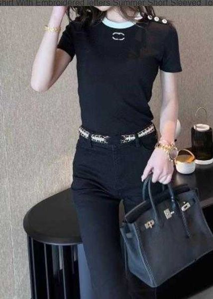 

womens t shirt designer for women shirts with letter and dot fashion tshirt with embroidered letters summer short sleeved tee woman clothin, White