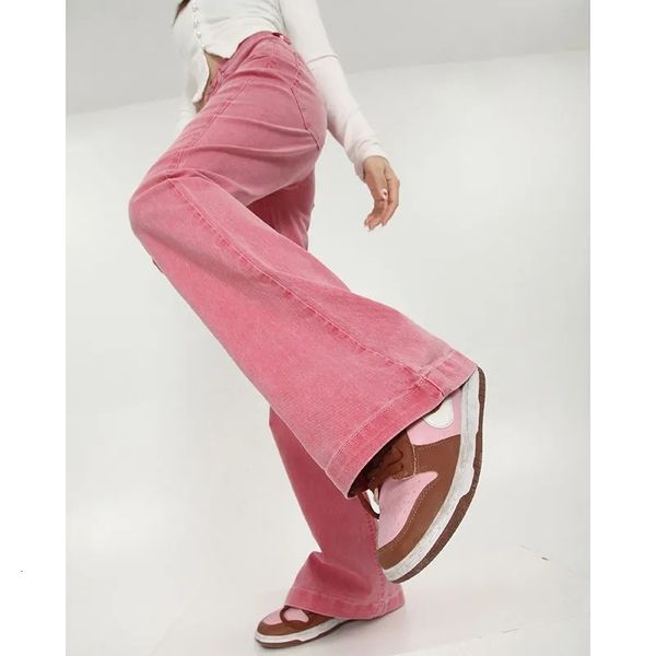 

women's jeans spring pink straight denim jeans women high waist streetwear baggy jeans women pants straight wide leg jeans trousers 230, Blue