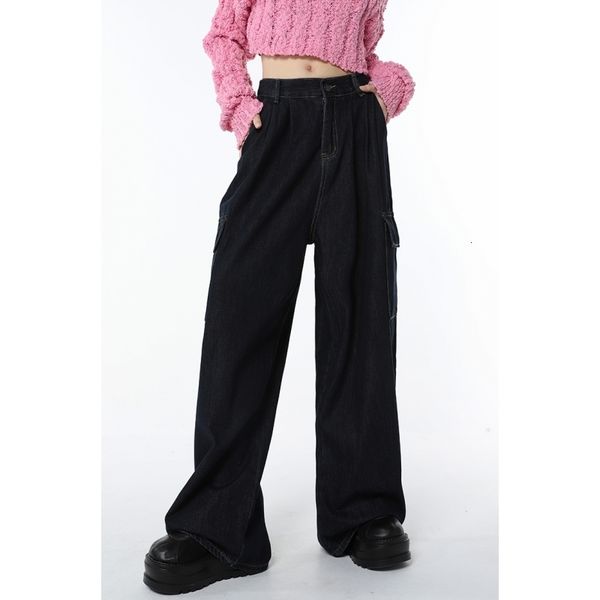 

women's jeans blue jeans women overalls high waist bottoms vintage american fashion wide leg jean female baggy trouser straight denim p