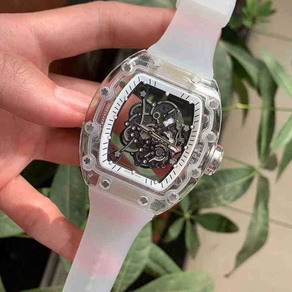 

automatic business leisure mens richa mechanical watch milles transparent crystal glass hollowed out luminous fashion high quality, Slivery;black