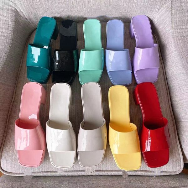 

jelly color slippers designer low heel sandals fashion transparent 5.5cm open toe beach shoe casual home bathroom supermarket women factory, Black
