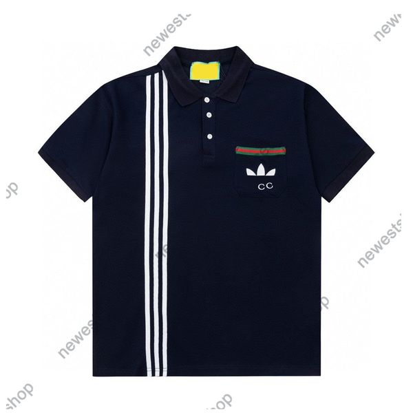 

2023 summer men's plus tees & polos lapel white ribbon print polo men screw cotton patchwork letter printing tshirts designer casual t, Black;brown