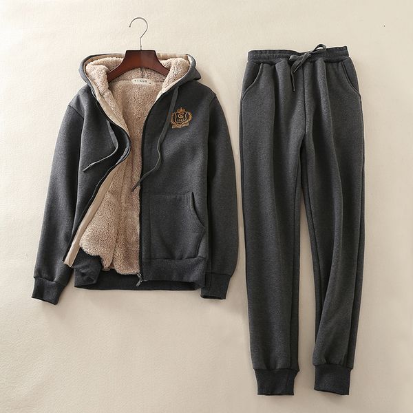 

women's two piece pants winter women cashmere sweatshirt sets loose big size 4xl hooded warm jackets sweatpants casual cotton tracksuit, White