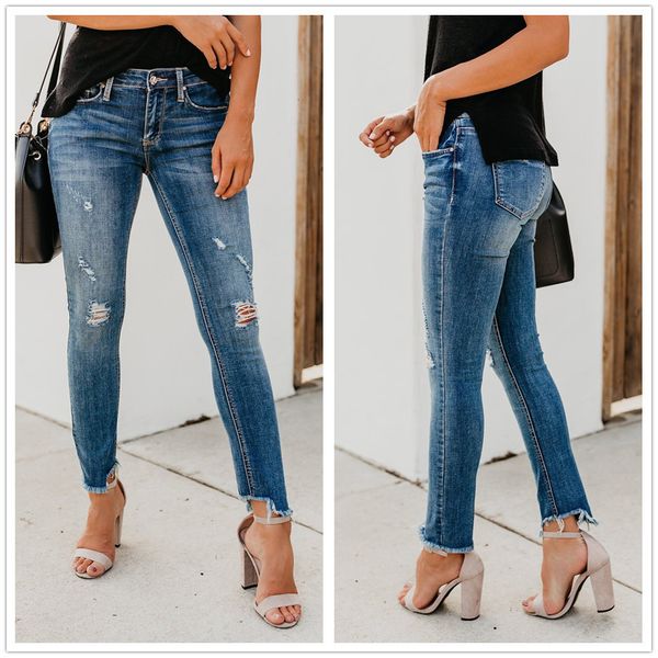 

women's jeans women ripped jeans fashion slim denim pencil pants street casual trendy trousers s-2xl clothing drop ship 230310, Blue