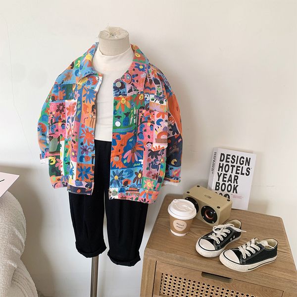 

jackets boys graffiti coat streetwear turndown collar kids for 230310, Blue;gray