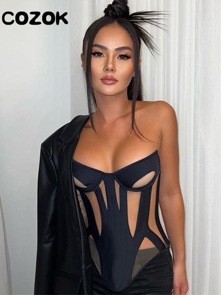 

women's tanks camis mesh see through tube corset women 2023 party club clothes y2k off shoulder sleeveless black slim wrap streetwear 2, White