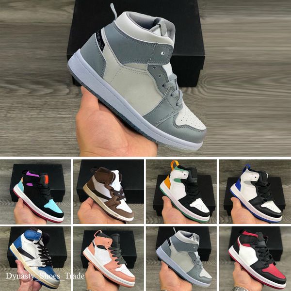 

basketball shoes sports sneaker kids 1s trainers low reverse mocha stealth stage haze university blue patent bred yellow toe homage mens 1 m, Black