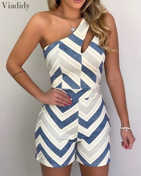 

women s jumpsuits rompers stripes one shoulder bodycon playsuit summer hollow out single casual 230309, Black;white