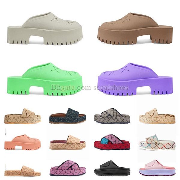 

womens embroidered platform sandal famous designer letter canvas slippers designer womens sandlen beach shoes thick bottom pink foam rubber, Black