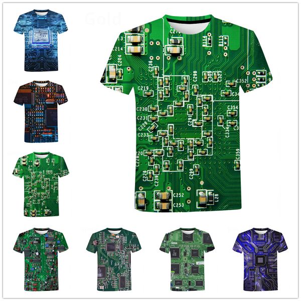 

men's tshirts circuit board 3d printed t shirt men summer creative casual electronic chip short sleeve harajuku streetwear loose tshirt, White;black