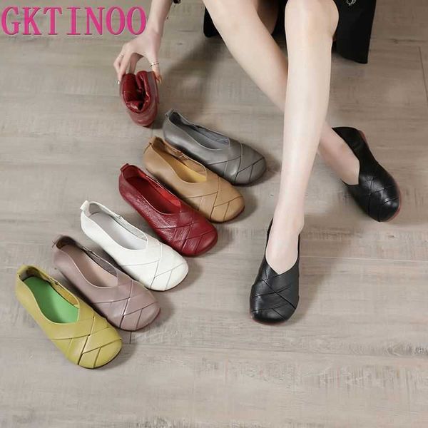 

dress shoes gktinoo 2022 genuine leather flat shoes woman handsewn loafers cowhide flexible spring casual shoes women flats women shoes j230, Black